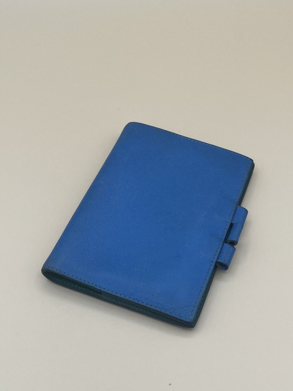Hermès Blue Leather Compact Bifold Wallet With Green Interior - Made In France